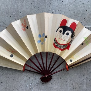 Japanese vintage fan, Folding fan, Vintage paper fan