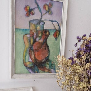 TWO Original drawing in acrylic on paper/ abstract painting/ Mother's day/ Framed still life/flowers/ bouquet gift/ FREE delivery