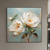 Minimalist Flower Oil Painting on Canvas, Large Wall Art Original Abstract Floral Art White Decor, Custom Painting Living Room Decor