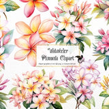 Watercolor Plumeria Clipart - tropical flowers PNG format instant download for commercial use
