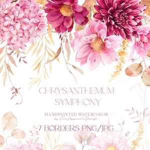 Watercolor floral border with pink flowers, leaves, and decorative accents, premade frame design