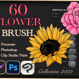 60 FLOWER BRUSH for Procreate / Photoshop / Clip Studio Paint (2022 collection)