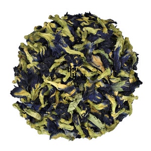 Dried butterfly pea tea flowers, blue and green whole petals