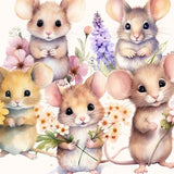 Mouse And Flower Clipart, 10 PNG, Digital Download, Watercolor Clipart, Commercial Use, Cute Mice, Nursery Art, Sublimation Design