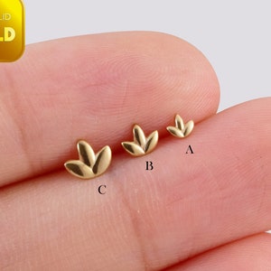 14k gold lotus flower stud earrings, small flat-back flowers (set of three)