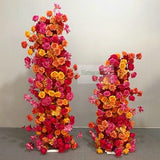 Orange & Hot pink Rose Hydrangea Wedding Archway Flower, Fuchsia Flower Row Arrrangement Wedding Pillar Coral Flowers