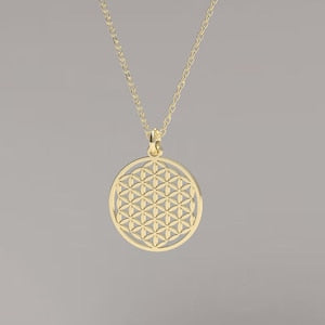 Solid 14k Yellow gold Flower of Life pendant, flower of life necklace, Sacred Geometry jewelry, Seed of Life pendant,gold spiritual jewelry