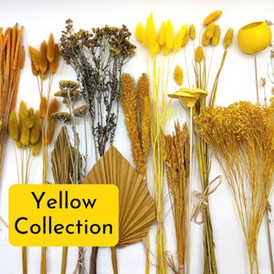 DIY dried flower bouquet with yellow mini dried flowers and bundled stems