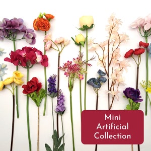 Mini artificial flower stem assortment with small multicolor blooms for DIY bouquets