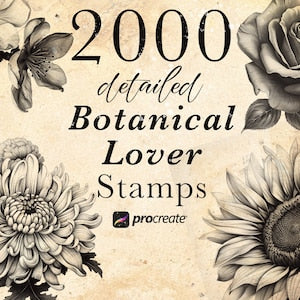 Botanical flower stamp brushes set with detailed monochrome blossom designs