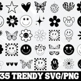 Happy Face SVG, Retro SVG, Groovy SVG, Daisy Flower Svg, Trendy Clipart Cricut Silhouette png, Hippie Boho svg, Butterfly Svg, Retro Shirt