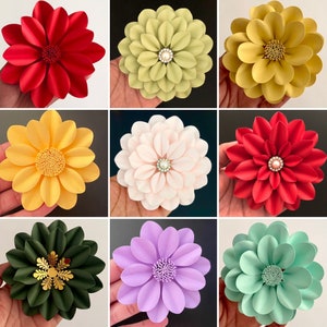Small paper flower templates, multicolor layered paper flowers in red, cream, yellow, teal