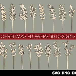 Christmas wood flower SVG/PNG design bundle with multiple stem flower cutouts