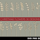 Christmas wood flowers svg png Winter wild flower svg Christmas bouquet laser cut files Christmas wreath Christmas branches decor Glowforge