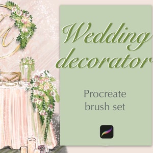 Wedding Procreate brush set cover with cursive text and pastel palette icon