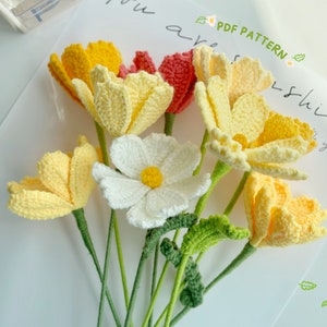 Cosmos Bipinnatus Flowers Crochet Pattern, Crochet Flower Bouquet Pattern, Crochet Flower Pattern, Wedding Flower
