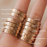 Birth Flower Month Rings Thick Band 14K Gold Filled Sterling Silver R1377
