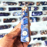 Natural Blue Sakura Agate Tower,Blue Flower Agate Crystal Tower, blue cherry blossom stone point, carved druzy agate obelisk, Flower Agate.
