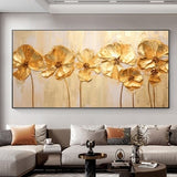 Original Gold Flower Oil Painting on Canvas, Large Wall Art, Abstract Minimalist Floral Wall Art Custom Painting Modern Living Room Decor