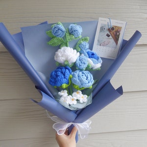 Crochet Flowers Bouquet Handmade, Finished Product, Rose,Tulip,Heart for Anniversary,Birthday,girlfriend boyfriend knit yarn forever gift
