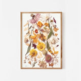Mustard yellow dried wildflowers print, Downloadable floral wall art, Botanical artwork pressed flowers art, Cottage garden wall decor