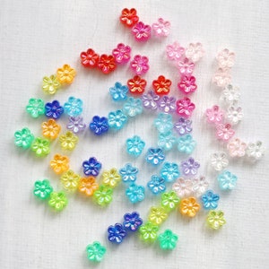 Tiny transparent acrylic flower beads, mixed colors, small 5-petal bead set