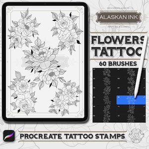 60 Flower Tattoo Compositions Procreate Brushes - Procreate Brushset for iPad