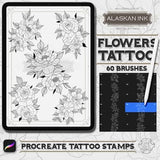 60 Flower Tattoo Compositions Procreate Brushes - Procreate Brushset for iPad