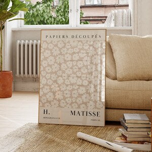 Botanical floral wall art poster with Matisse text on cream background