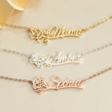 Name Necklace with Birth Flower, Personalized Gold Name Necklace, Custom Birth Month Name Jewelry, Necklace for Mom, Mother's Day Gift