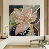 Large original lotus painting abstract flower oil painting on canvas heavy textured painting modern living room art gift beige art with gold