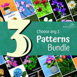 Crochet flower pattern bundle, choose any 3, assorted flower designs