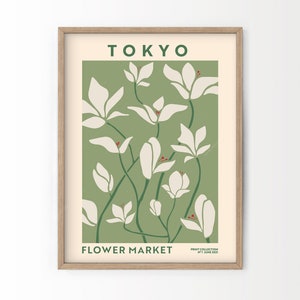 Framed Tokyo floral wall art print with green botanical design and Flower Market text