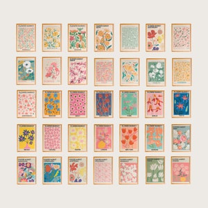 Floral poster prints set with assorted square flower designs in a grid layout