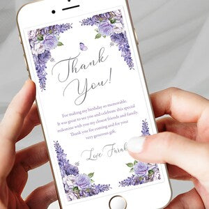 Thank You Electronic Note Lilac, Note for Mobile, Editable Lilac Design, Thank you for Coming, Bridgerton Theme, Butterfly, Wisteria Flower