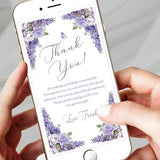 Thank You Electronic Note Lilac, Note for Mobile, Editable Lilac Design, Thank you for Coming, Bridgerton Theme, Butterfly, Wisteria Flower