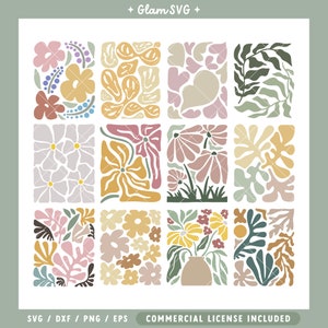 Pastel floral SVG bundle with mixed flower and leaf designs in a grid