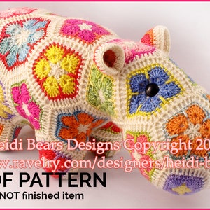 Multicolor crochet animal head applique with rounded ear and flower squares