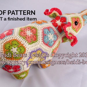 Crocheted elephant toy with multicolor African flower granny squares