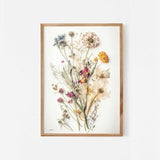 Dried flower pressed bouquet print, Printable wildflower botanical artwork, Downloadable boho floral wall art, Flower bouquet painting