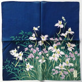 Japanese Vintage Handkerchief White Egret Orchids 21 x 21