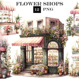 Flower Shop Clip Art, Watercolor Shop Clip Art Bundle, Romantic Flower Shop Clipart, Floral PNG, Commercial Use, Instant Digital Download