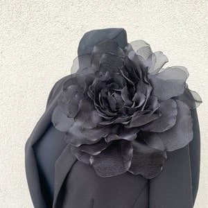 Oversized dark rose corsage brooch pin with layered fabric flower petals