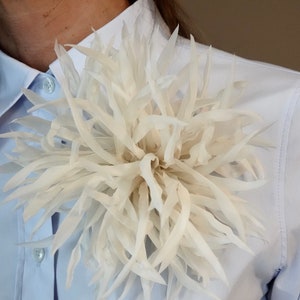 Cream white silk flower brooch with layered petal-style petals pin
