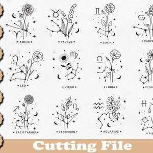 Zodiac Month Flower Svg Zodiac Svg Birth Month Flower Svg Svg Files For Cricut Instant Download Flowers Svg Month Flower Svg Birth Month Svg