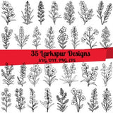 35 Larkspur SVG Bundle, Larkspur Line Art, Larkspur dxf, Larkspur png, Larkspur eps,Larkspur vector,Larkspur Flower svg, Larkspur outline