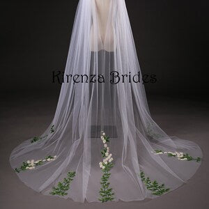 Unusual Boho Garden Wedding Cape - White Swiss Tulle with Hand Embroidered Spring Flowers
