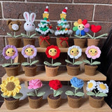 Crochet Small Flower in Pot Crocheted Rose/ Heart/ Daisy/ Sunflower/ Rainbow Flower/bunny Crochet Pot | Unique valentine's Day Gift Red rose