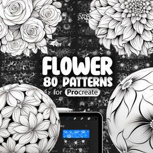 80 Procreate Flower Patterns | Rose Flowers Procreate Texture Seamless Brushes | Floral Patter Procreate Brush