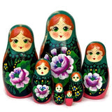 Green Headscarf Matryoshka Nesting Dolls for Kids - Babushka with Flowers - Handmade Wooden Toy - Home Decor - Hand Painted Traditional Doll